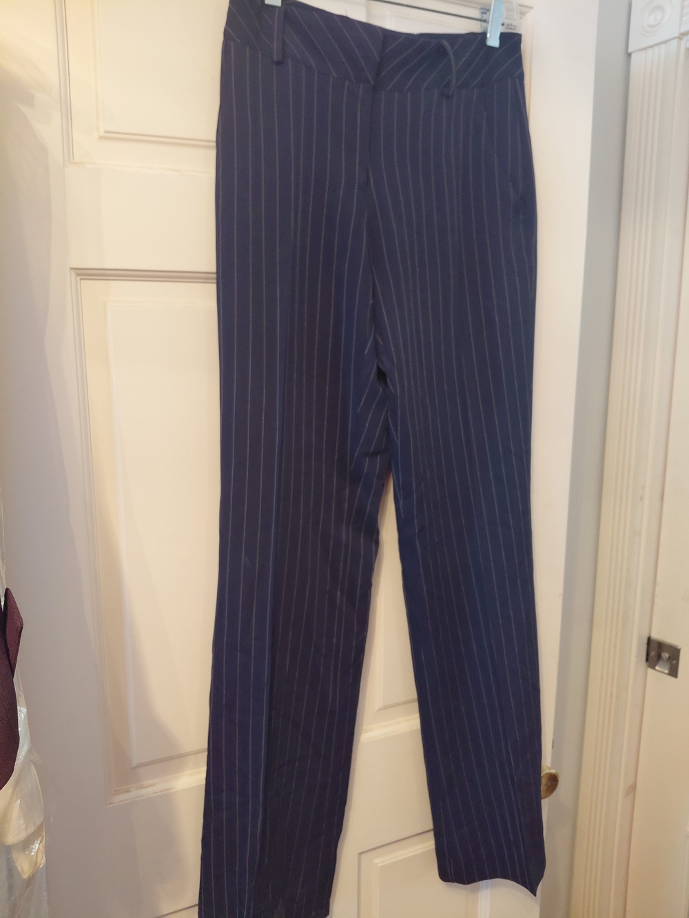Women' Long Elegant Legs Navy Pinstripe Dress Pants